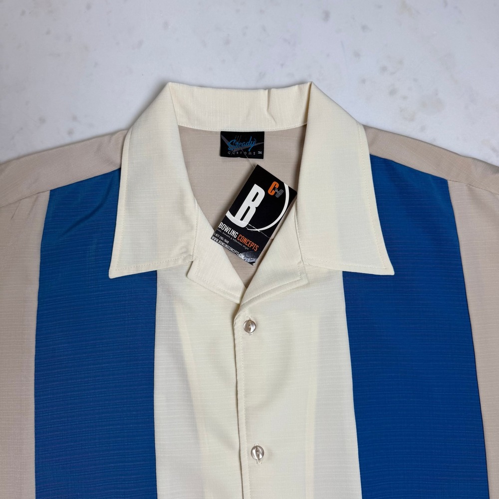 Steady Customs Bowling Shirt Mens 3X Tan Blue‎ NWT Retro Rockabilly Short Sleeve